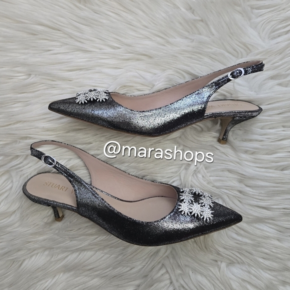 Stuart Weitzman Crystal Metallic Slingback Heels - Picture 1 of 7
